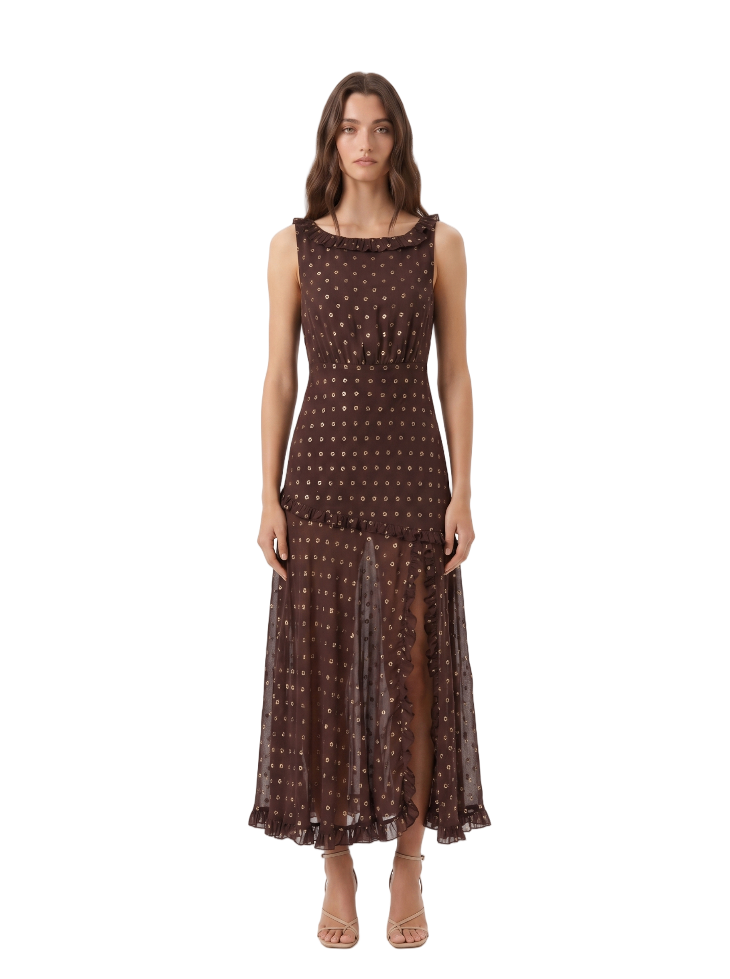 Rixo Barrette Asymmetric Tiered Metallic Fil Coupé Chiffon Midi Dress — thumbnail 2