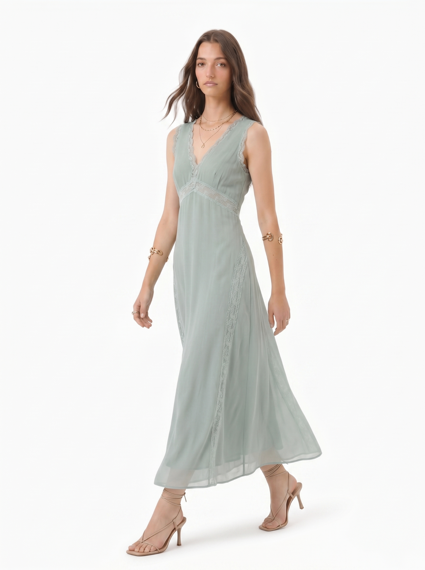 Hoss Intropia Sage Lace-Trim Midi Dress