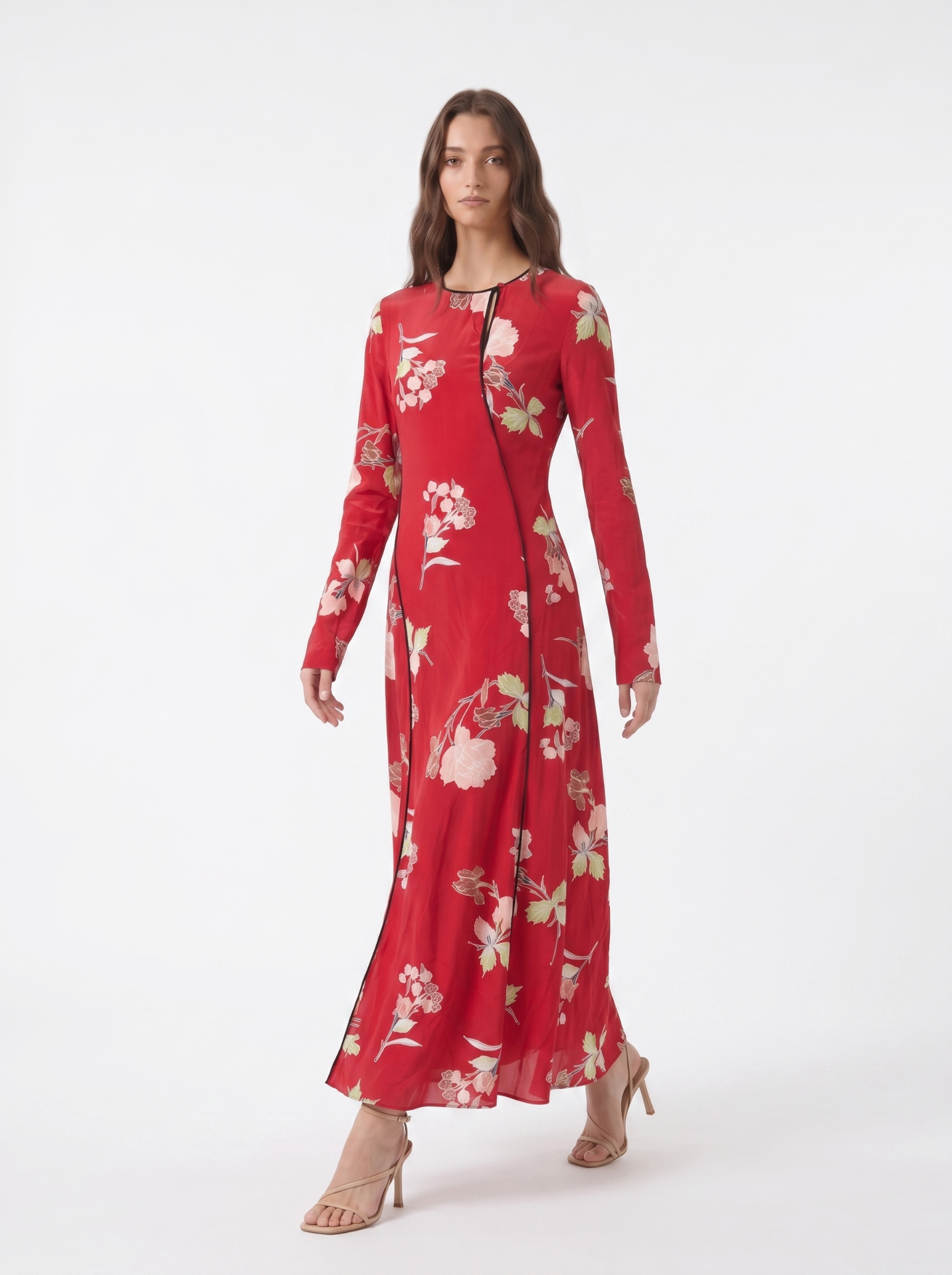 Diane von Furstenberg Red Silk Paneled Bias Floor-Length Dress — thumbnail 3