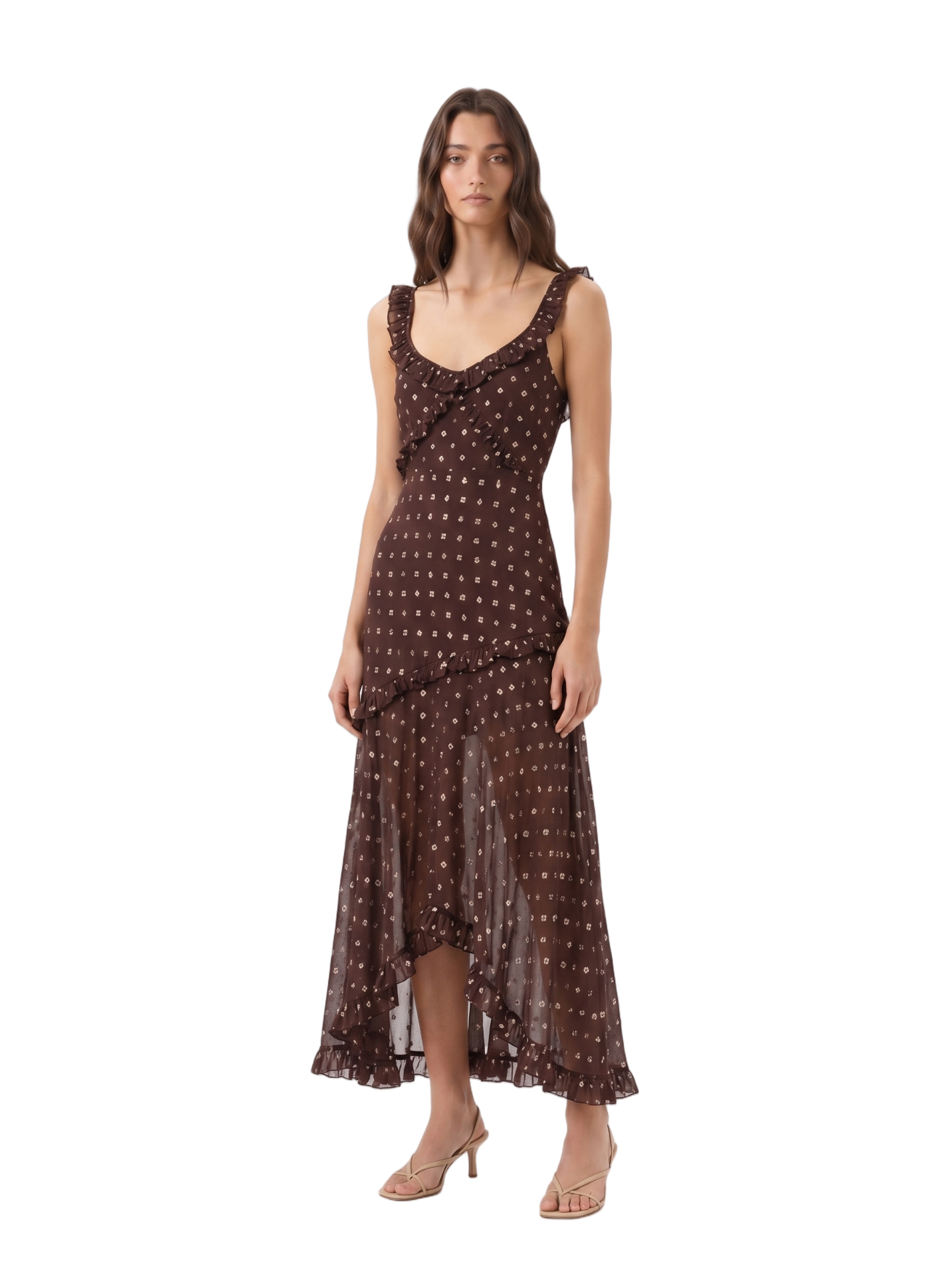 Rixo Barrette Asymmetric Tiered Metallic Fil Coupé Chiffon Midi Dress — thumbnail 3