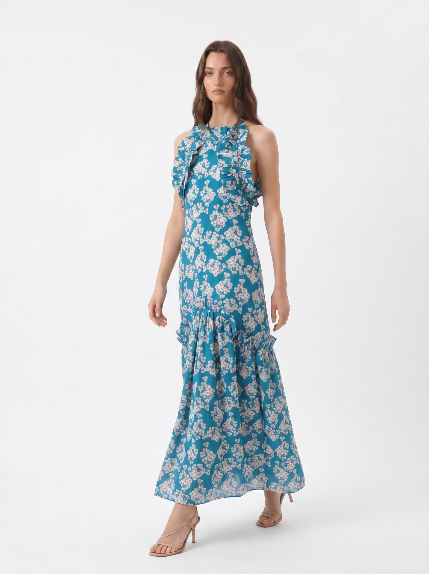 Borgo de Nor Floral Ruffle Halter Midi Dress — thumbnail 2