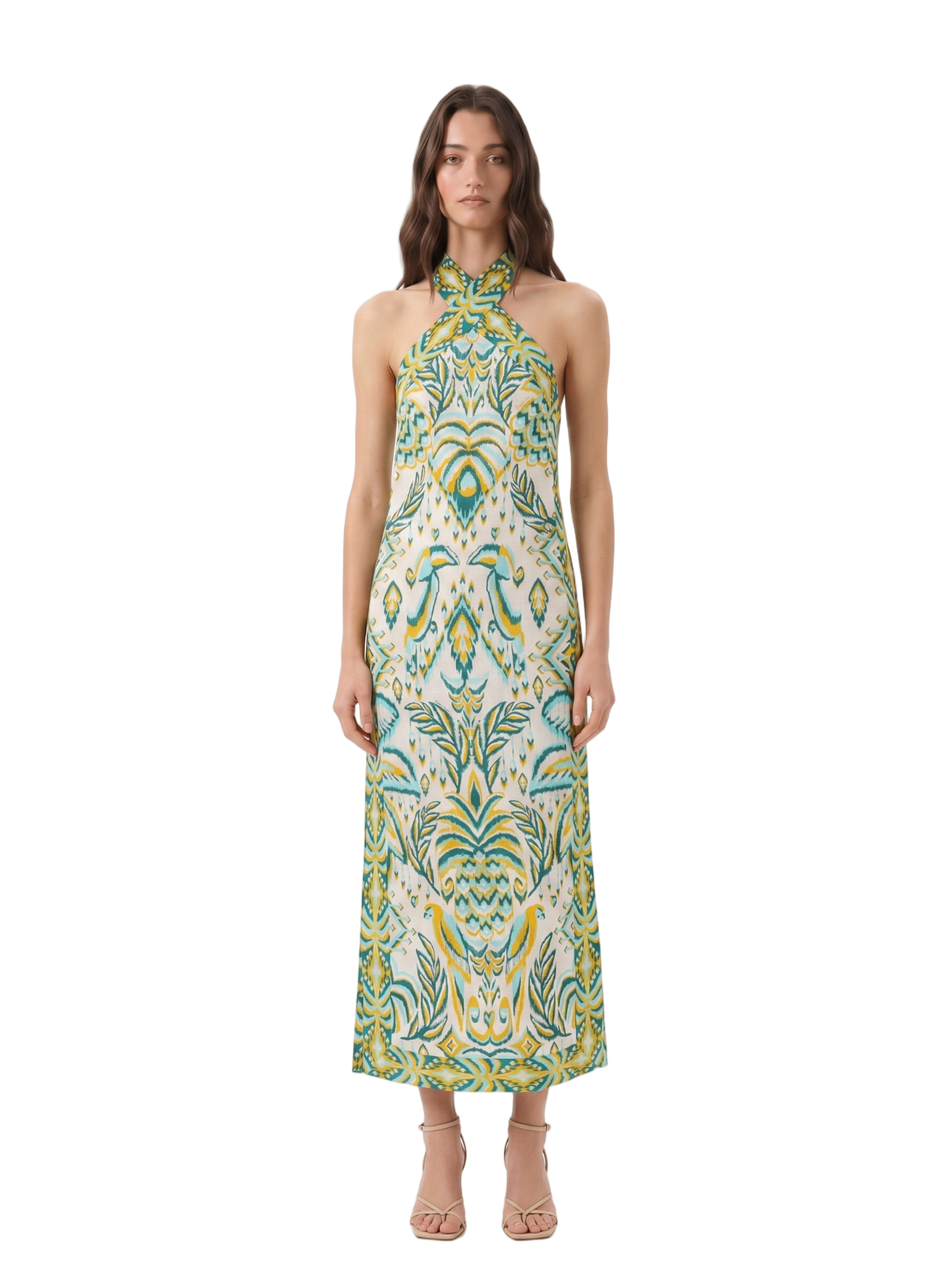 Farm Rio Tropical Tapestry Off-White Halter Neck Maxi Dress