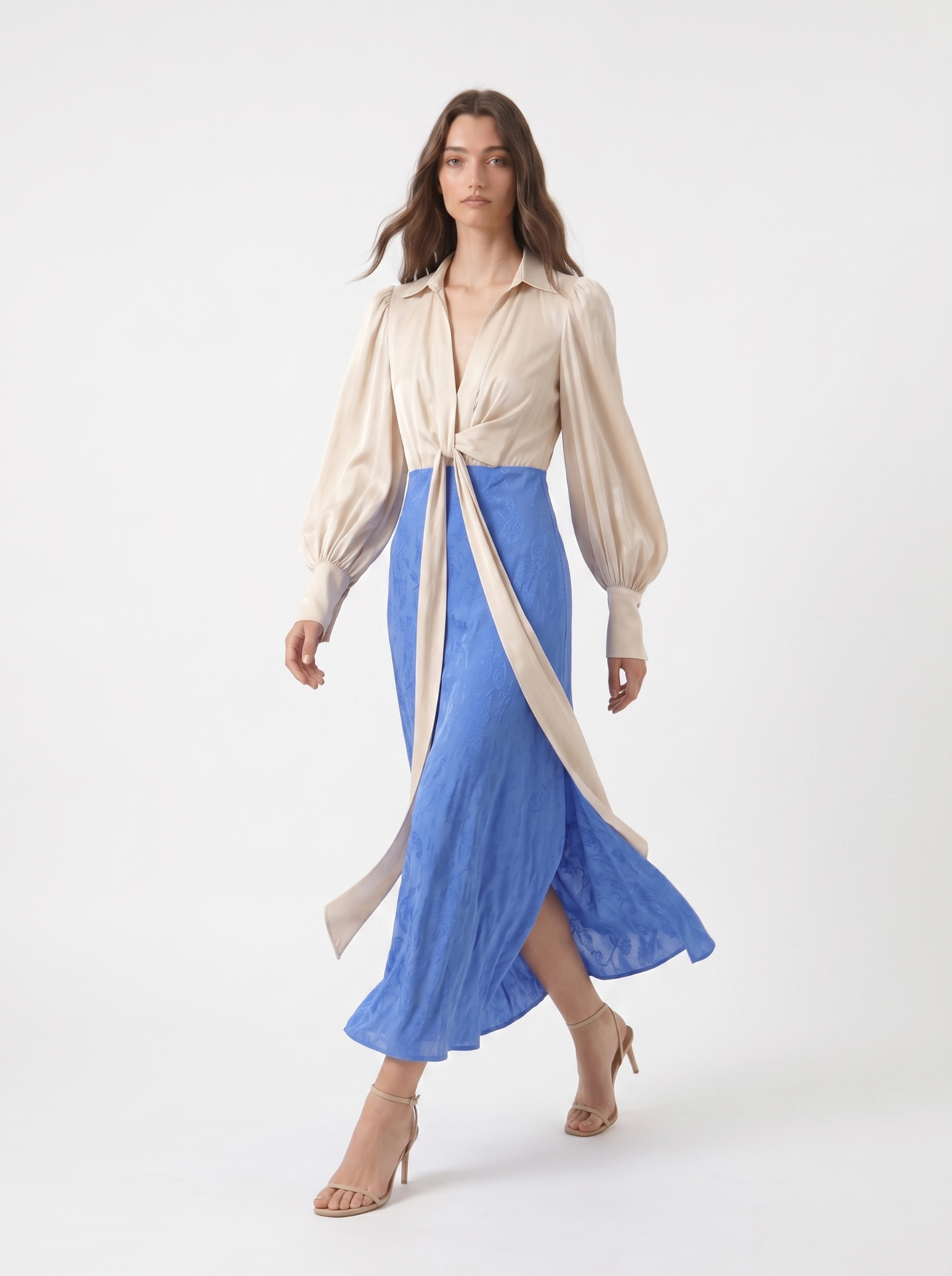Redondo Brand Blue Jacquard Midi Dress — thumbnail 2