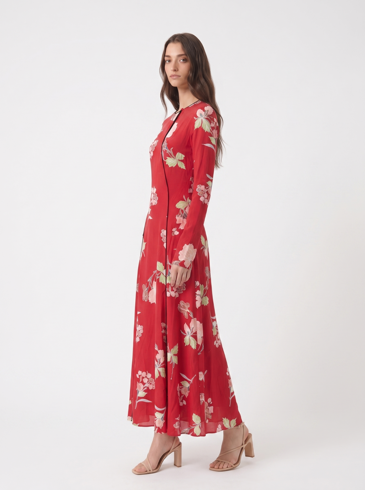 Diane von Furstenberg Red Silk Paneled Bias Floor-Length Dress — thumbnail 2