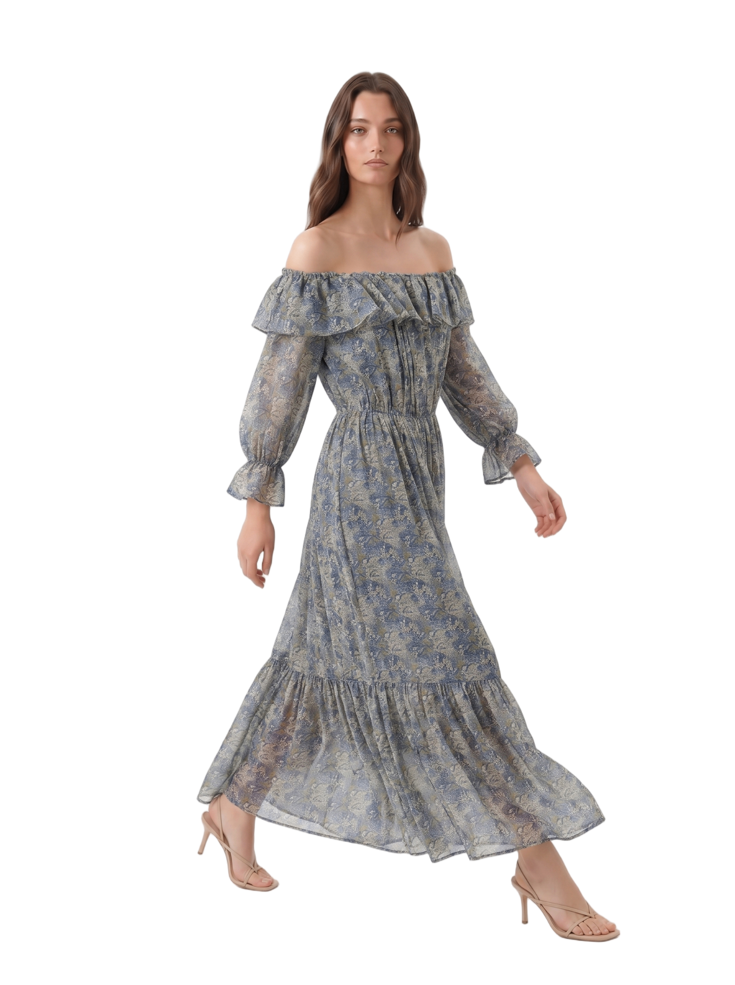 Celine Off-the-shoulder Printed Silk Lamé Dress