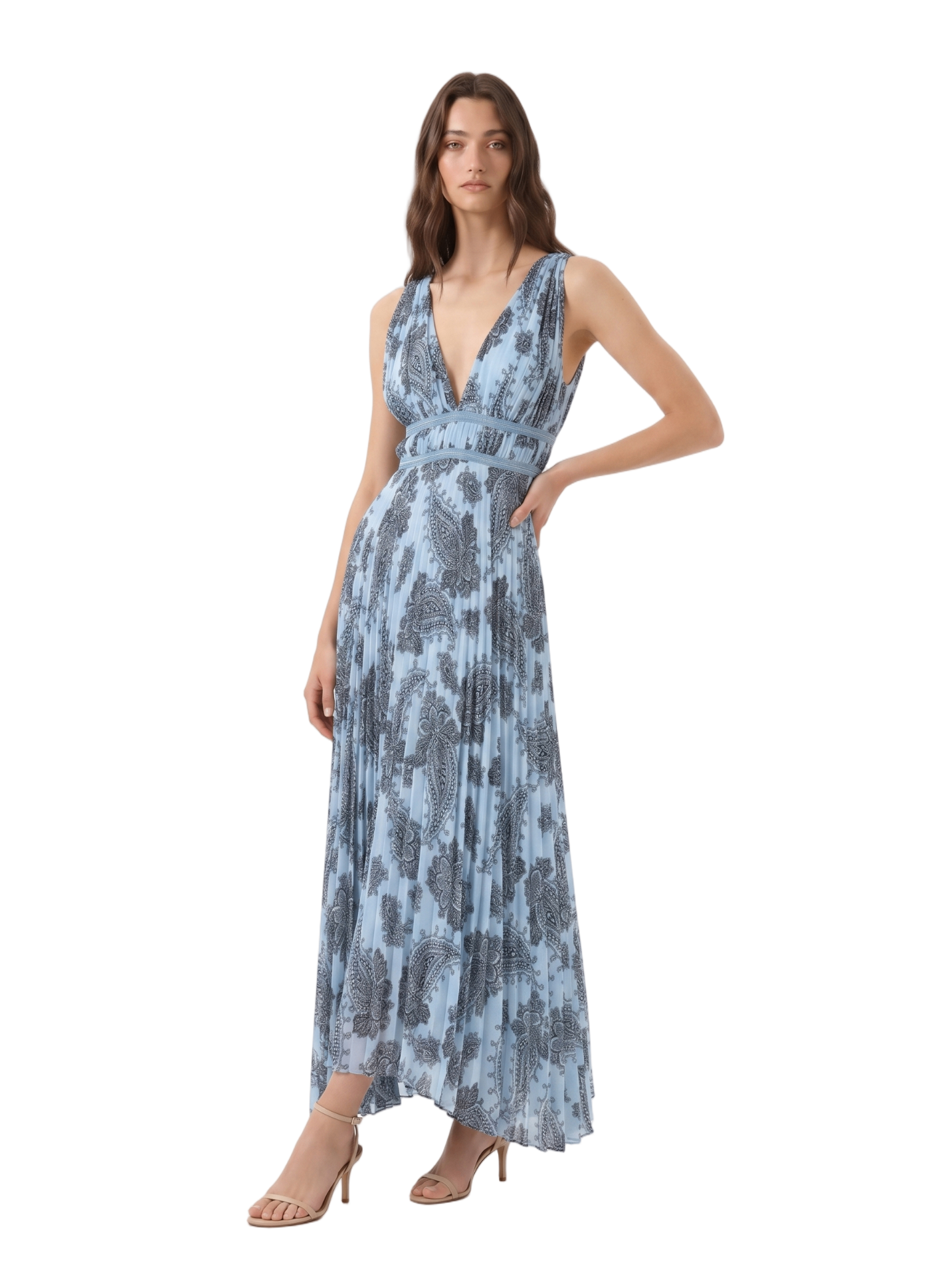 Sandro Beathe Asymmetric Pleated Printed Midi Dress — thumbnail 3