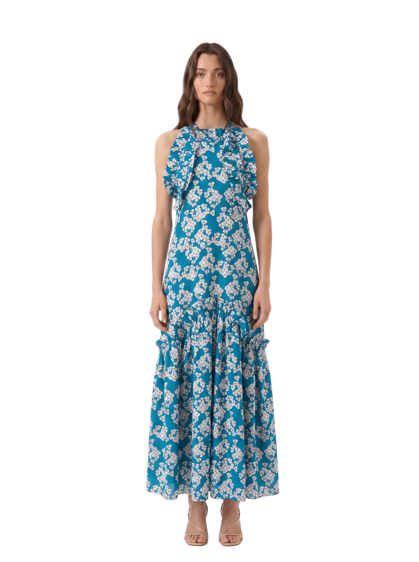 Borgo de Nor Floral Ruffle Halter Midi Dress