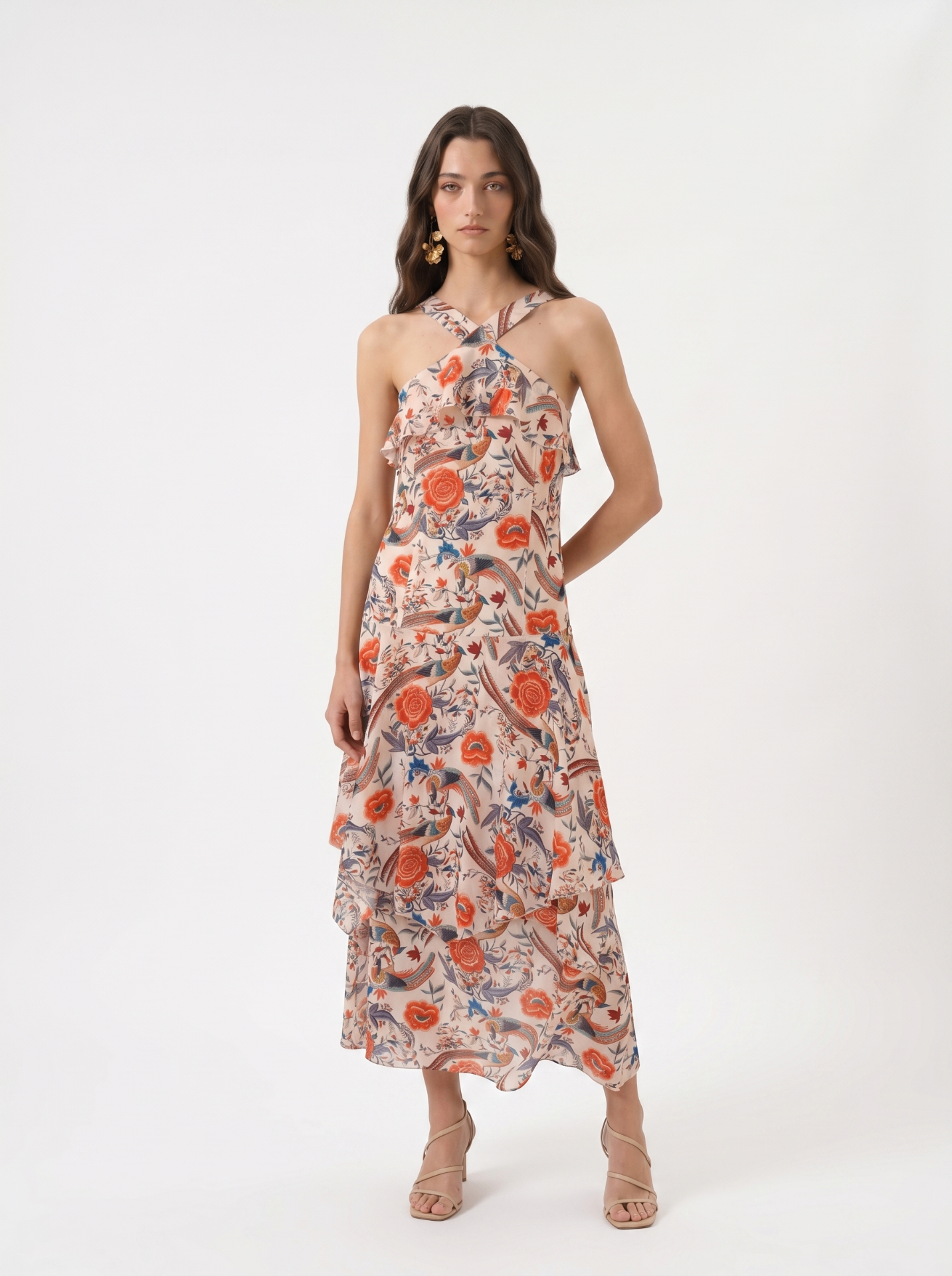 Elephant Rooms Halter Volantes Beige Dress