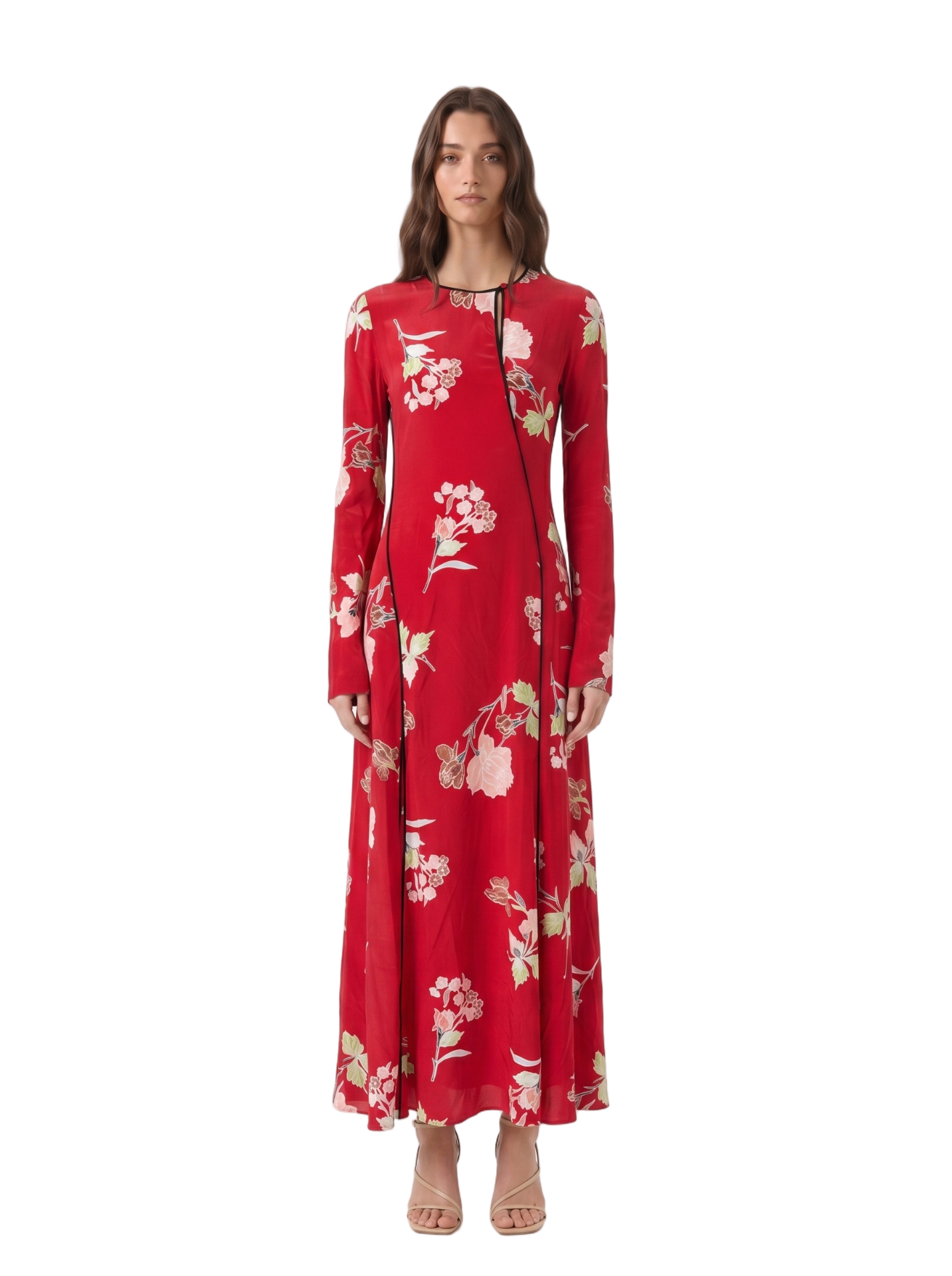 Diane von Furstenberg Red Silk Paneled Bias Floor-Length Dress