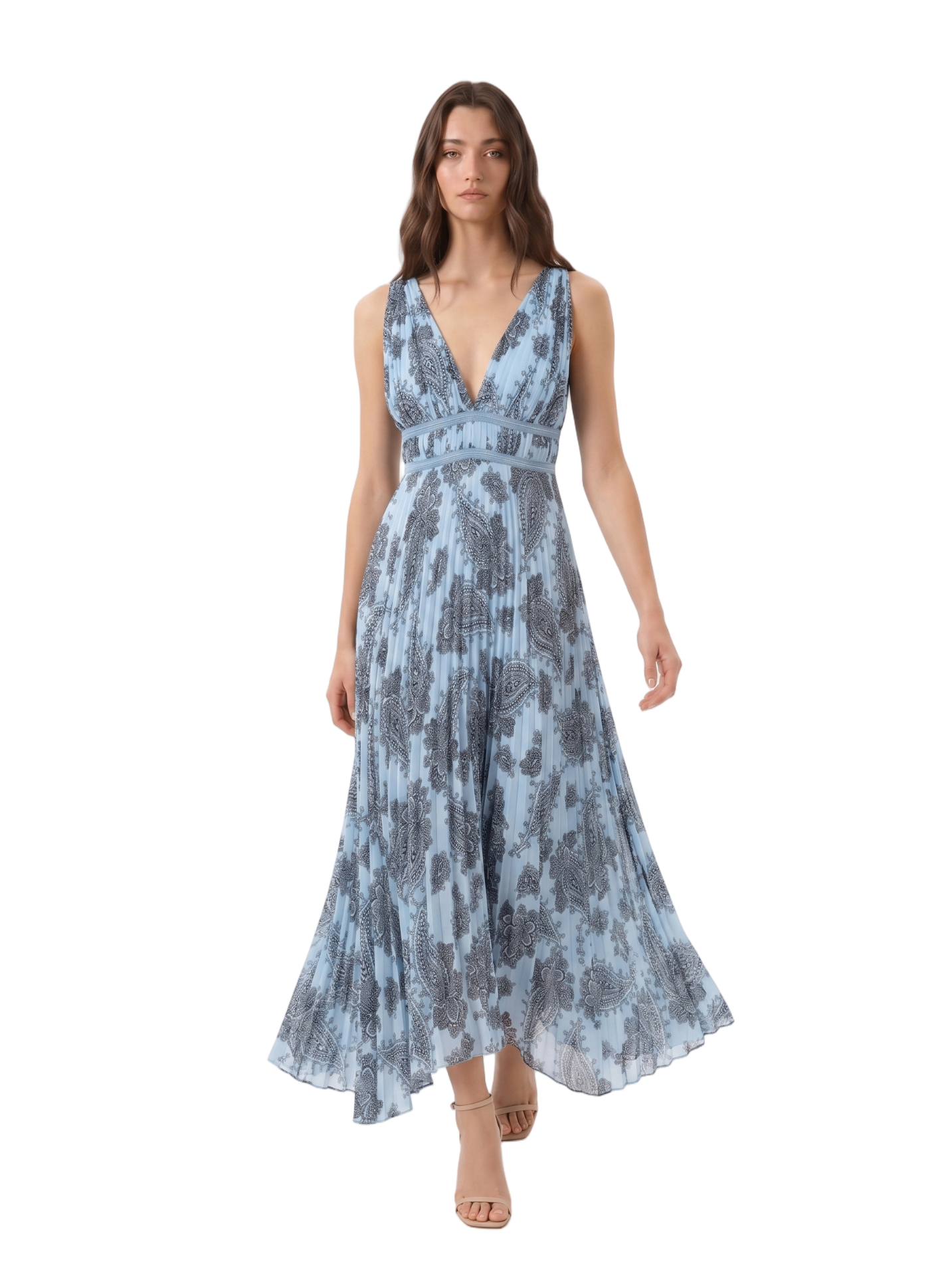 Sandro Beathe Asymmetric Pleated Printed Midi Dress