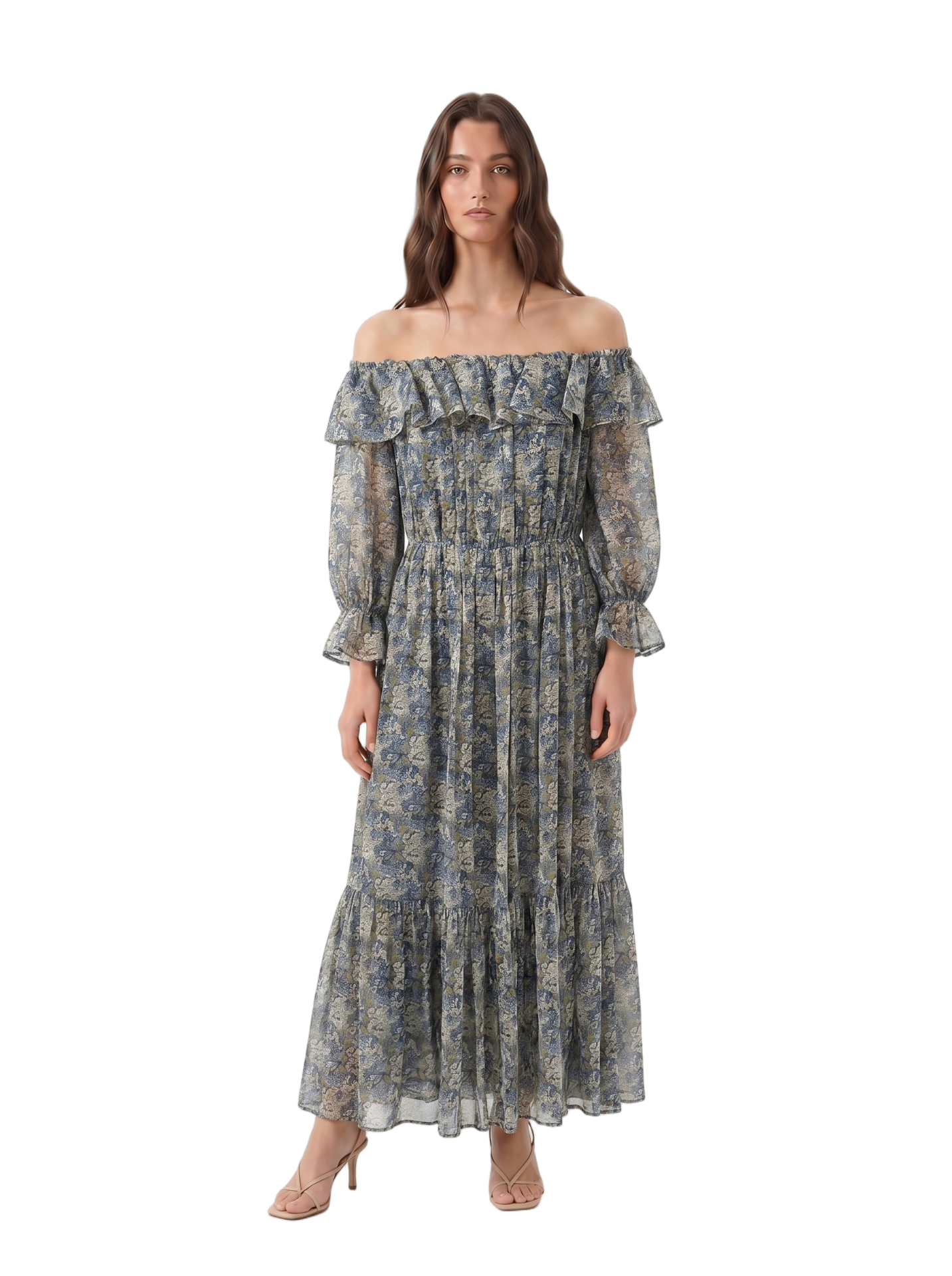Celine Off-the-shoulder Printed Silk Lamé Dress — thumbnail 2