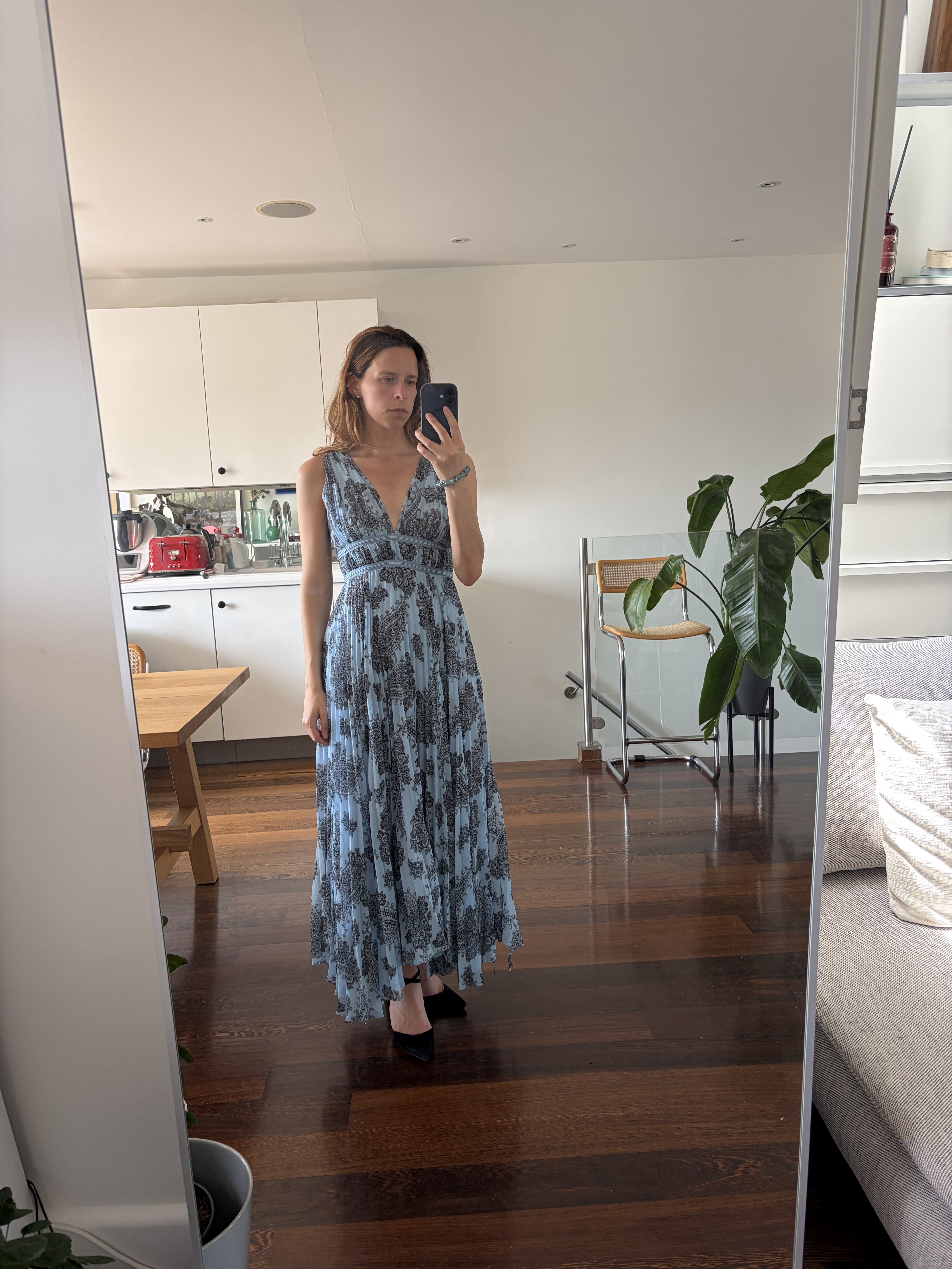 Sandro Beathe Asymmetric Pleated Printed Midi Dress